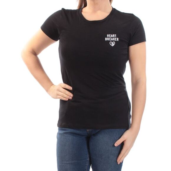 CHRLDR Womens Black Heart Breaker Short Sleeve Jewel Neck Top Size: M - Picture 2 of 4